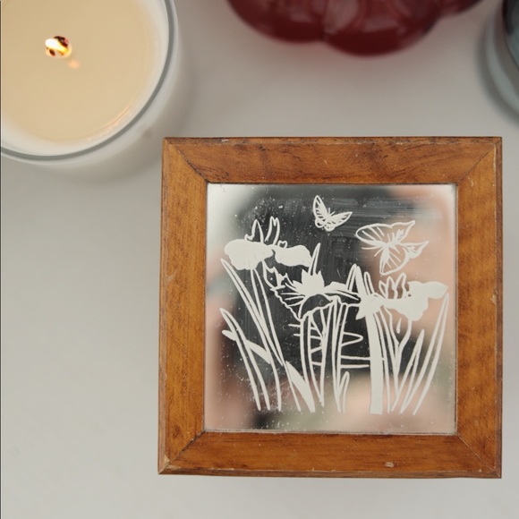 Wood & Cork Coaster Set with Mirror Butterfly Top - Picture 2 of 5